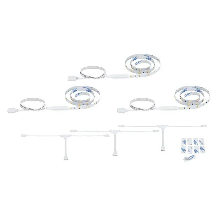 Paulmann MaxLED LED-Stripes Treppenlicht - Länge: 0,5 m, Warmweiß, 3 Stk. - Weiße LED-Lichtstreifen, teilweise aufgerollt, mit Verbindern und 3M-Klebestreifen zur Installation.