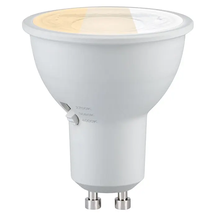 Paulmann LED-Leuchtmittel - 6,9 W, 650 lm, Signalweiß - Weiße einstellbare LED-Spotbirne mit Farbtemperaturschalter (2700K, 3000K, 4000K) und zwei Sockelstiften.