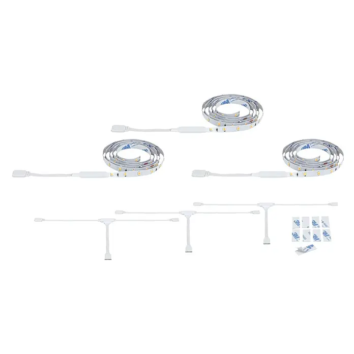 Paulmann MaxLED LED-Stripes Treppenlicht - Länge: 1 m, Warmweiß, 3 Stk. - Weiße LED-Lichtstreifen, diverse Verbindungsstücke und 3M-Klebepads für flexible Beleuchtung.