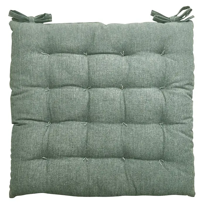 Cojín para silla Chambrai - 45 x 45 x 5 cm, Textil, Verde - Cojín de silla verde salvia capitoné de tela texturizada con dos lazos superiores.