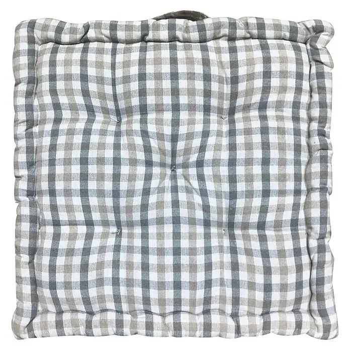 Cojín para suelo Vichy - 45 x 45 cm, Natural, Cuadrado - Cojín cuadrado de cuadros grises y blancos, acolchado y con asa.