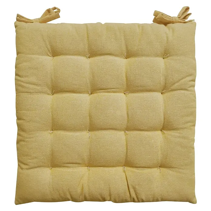 Cojín para silla Chambrai - 45 x 45 x 5 cm, Textil, Mostaza - Cojín de asiento capitoné amarillo pálido con lazos.