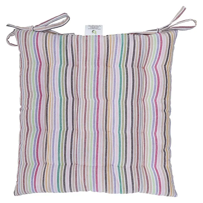 Cojín para silla Rayas - 45 x 45 x 5 cm, Textil, Multicolor - Cojín de silla a rayas multicolores con lazos en las esquinas.