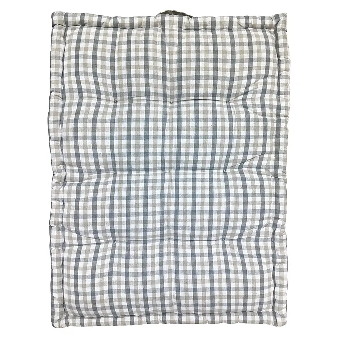 Cojín para asiento de palet Vichy - 1 ud., L x An x Al: 80 x 60 x 10 cm, 100% algodón, Natural - Cojín de suelo a cuadros grises y blancos, capitoné.