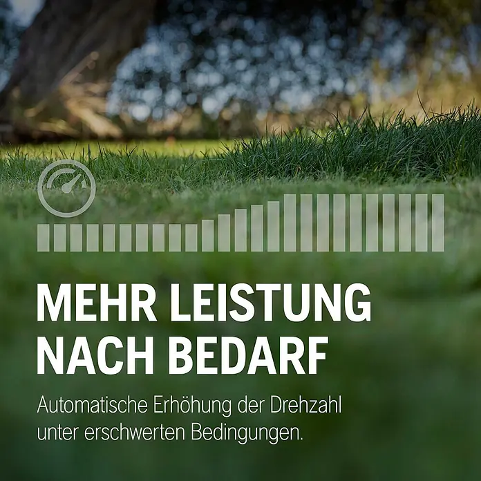 Husqvarna Akku-Rasenmäher LB144i (ohne Akku) - 36 V, Ohne Akku, Schnittbreite: 440 mm - Tacho und Balkendiagramm zeigen adaptive Leistung eines Produkts, die Drehzahl bei schwierigen Bedingungen automatisch erhöht.