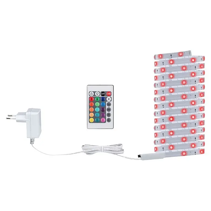 Paulmann LED-Stripes BaseLED - Länge: 5 m, RGB, 6,5 W - Weißes LED-Streifenlicht-Set mit roten LEDs, Fernbedienung, Netzteil und Kabel.
