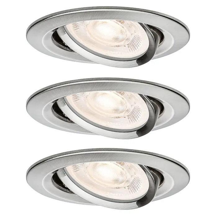 Paulmann LED-Einbauleuchten-Set rund Nova Plus - 6,8 W, Chrom matt, 3 Stk., Warmweiß - Verstellbarer Einbaustrahler aus gebürstetem Metall mit warmweißem Licht.