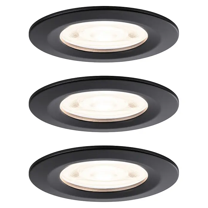 Paulmann LED-Einbauleuchten-Set rund Nova - 4,9 W, Schwarz, 3 Stk., Warmweiß - Schwarzer runder Einbaustrahler mit warmweißem Licht.