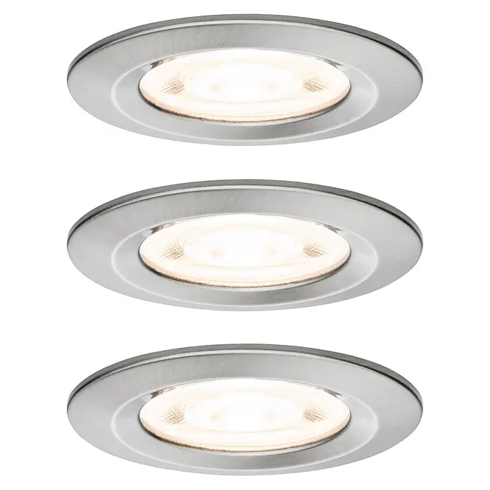 Paulmann LED-Einbauleuchten-Set rund Nova - 4,9 W, Eisen gebürstet, 3 Stk., Warmweiß - Drei gebürstete Metall-Einbaustrahler mit warmweißem Licht.