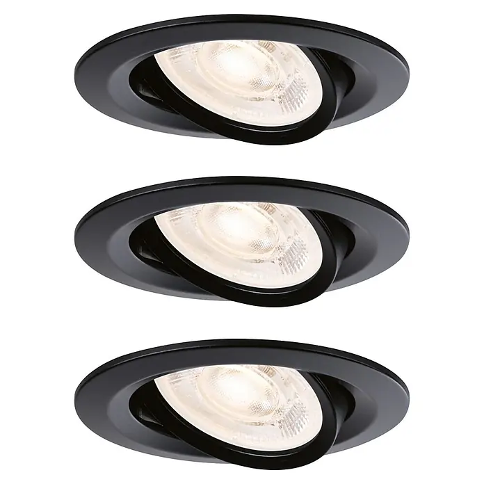 Paulmann LED-Einbauleuchten-Set rund Nova Plus - 4,9 W, Schwarz, 3 Stk., Warmweiß - Drei schwarze Einbaustrahler mit verstellbarem weißem Licht. Jeder verfügt über einen schwenkbaren Innenring.