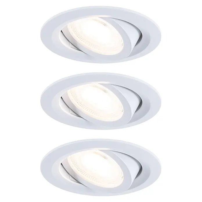 Paulmann LED-Einbauleuchten-Set rund FixedLED - Ø x H: 8,2 x 3,5 cm, Weiß, 3 Stk., Warmweiß - Drei weiße, einstellbare LED-Einbaustrahler mit rundem Design und schwenkbaren Lichtquellen.
