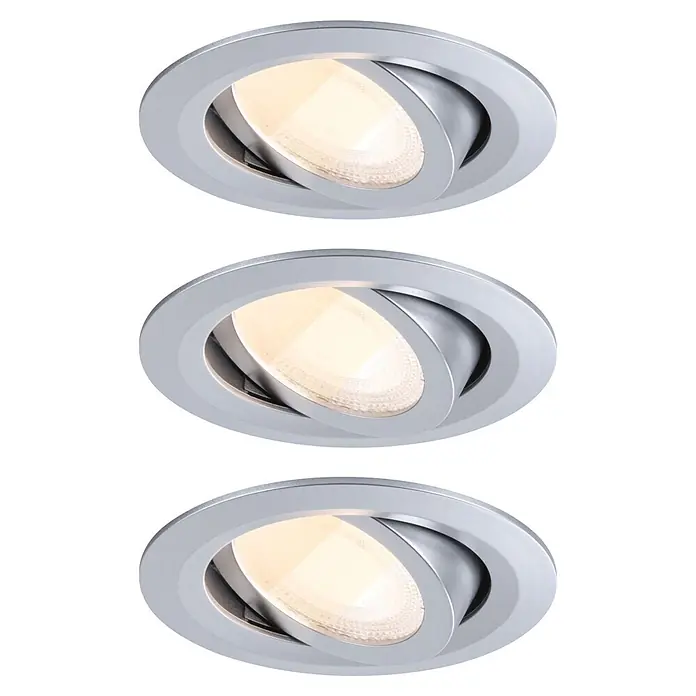Paulmann LED-Einbauleuchten-Set rund FixedLED Whiteselect - 4,7 W, Ø x H: 8,2 x 3,5 cm, Chrom matt, 3 Stk., Warmweiß - Verstellbare silberne LED-Einbaustrahler mit warmweißem Licht.