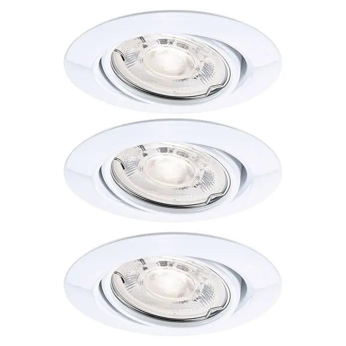 Paulmann LED-Einbauleuchten-Set rund Base - 4 W, Weiß, 3 Stk., Warmweiß - Drei weiße runde Einbaustrahler mit klaren, verstellbaren Lichtquellen und metallischen Akzenten.