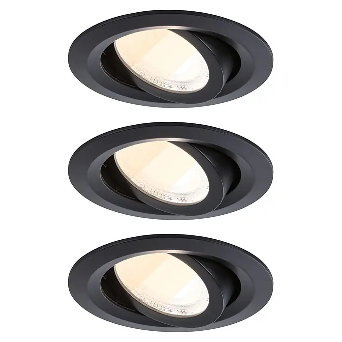 Paulmann LED-Einbauleuchten-Set rund FixedLED Whiteselect - 4,7 W, Ø x H: 8,2 x 3,5 cm, Schwarz, 3 Stk., Warmweiß - Drei schwarze, schwenkbare LED-Einbaustrahler mit warmweißem Licht.