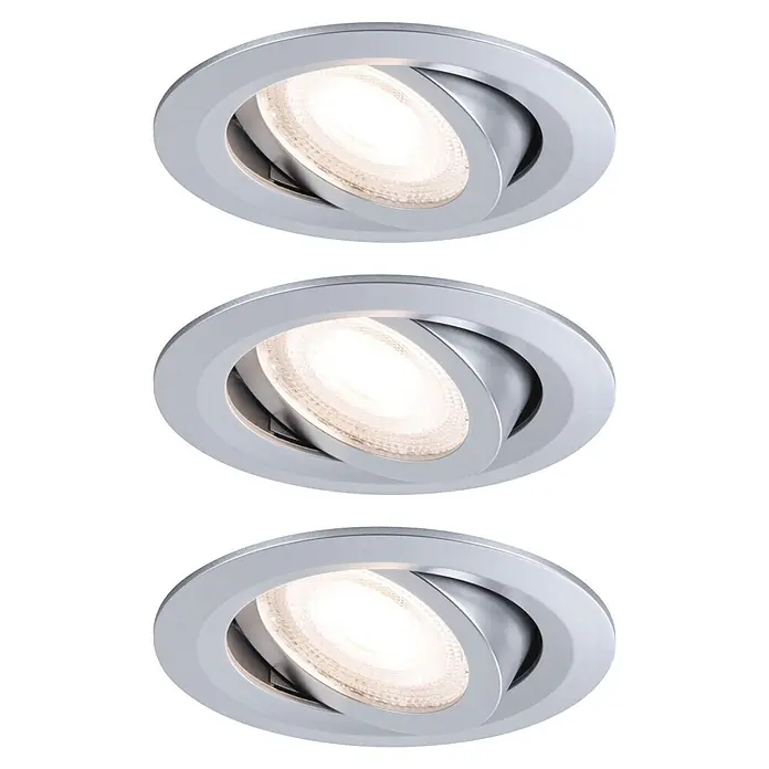 Paulmann LED-Einbauleuchten-Set rund FixedLED - Ø x H: 8,2 x 3,5 cm, Chrom matt, 3 Stk., Warmweiß - Silberner, schwenkbarer Einbaustrahler mit warmweißem Licht.