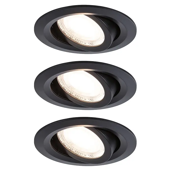 Paulmann LED-Einbauleuchten-Set rund FixedLED - Ø x H: 8,2 x 3,5 cm, Schwarz, 3 Stk., Warmweiß - Drei schwarze, schwenkbare Einbaustrahler mit warmweißem Licht.