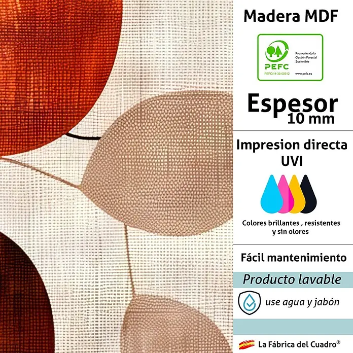Cabecero de cama Otoño - L x An: 145 x 60 cm, Multicolor - Panel decorativo de MDF con patrones abstractos de hojas rojizas-naranjas y beiges, de 10mm de grosor, impresión UVI.