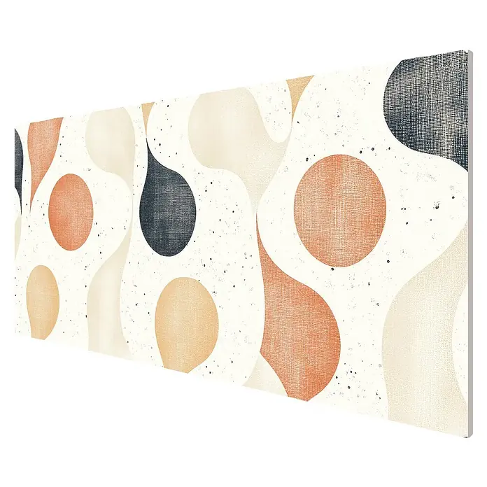 Cabecero de cama Retro - L x An: 95 x 60 cm, Multicolor - Lienzo abstracto con formas orgánicas texturizadas en crema, naranja y azul oscuro sobre blanco roto.