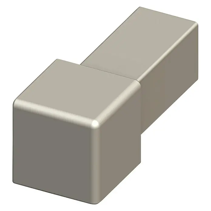 Quadroeck - Aluminium, Titan, Höhe: 12,5 mm - 3D-Ansicht eines rechteckigen, abgewinkelten Eckverbinders in Silber. Ideal für Möbelbau und Konstruktionen.
