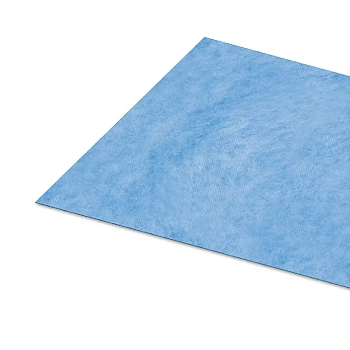 Dichtfolie Meterware - Max. Zuschnittsmaß: 30 m, Breite: 1 m, Kunststoff - Nahaufnahme einer blauen Bauplatte mit filzähnlicher Textur.
