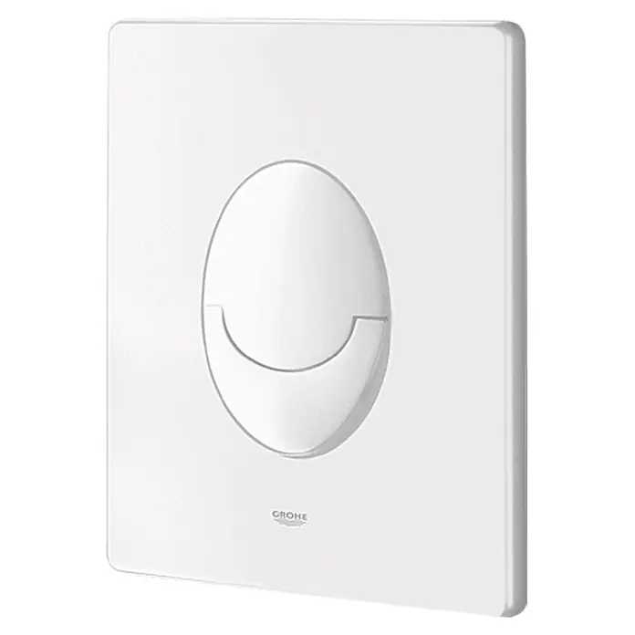 Grohe Betätigungsplatte Skate Air Variante 1 - Weiß, 2-Mengen-Spülung - Ein weißer Grohe Betätigungsplatte mit ovalem Knopf und halbkreisförmigem Einsatz für moderne Badezimmer.