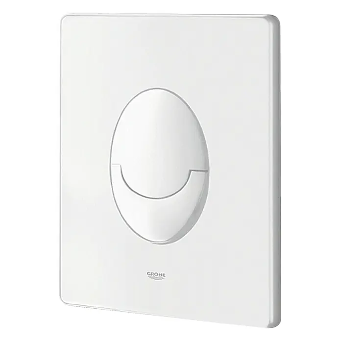 Grohe Betätigungsplatte Skate Air Variante 1 - Weiß, 2-Mengen-Spülung - Ein weißer Grohe Betätigungsplatte mit ovalem Knopf und halbkreisförmigem Einsatz für moderne Badezimmer.
