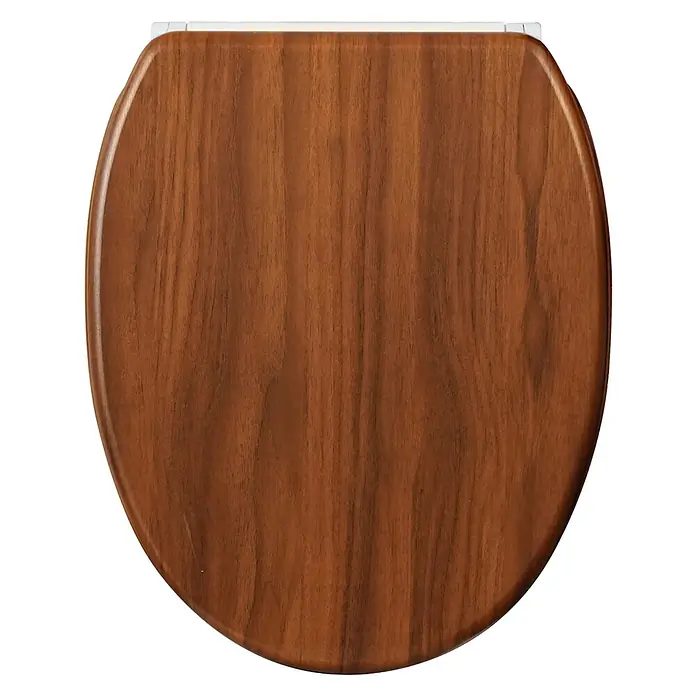 SANILO WC-Sitz Mahagoni mit Schnellverschluss - MDF, Braun, Mit Absenkautomatik - Brauner Toilettensitz mit Holzmaserung.