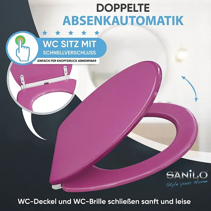 SANILO WC-Sitz Glitzer Pink mit Schnellverschluss - MDF, Pink, Mit Absenkautomatik
