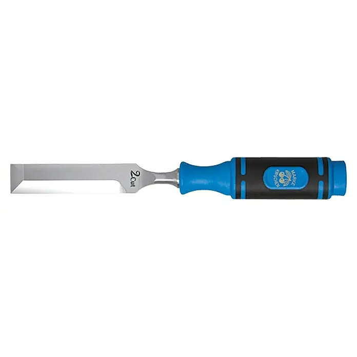 Kirschen Universalbeitel 2-Cut - 2 Schneiden - Stechbeitel mit blau-schwarzem Griff, ideal für Holzbearbeitung. Das Werkzeug bietet Präzision und Kontrolle für feine Holzarbeiten.