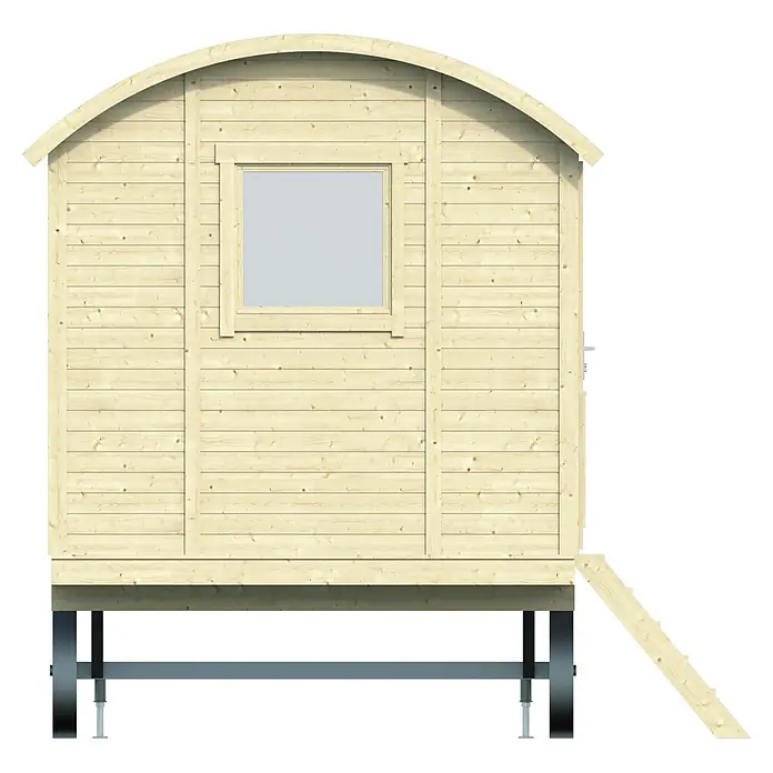 Tuindeco Gartenhaus Zirkuswagen Kerstin - Außenmaß inkl. Dachüberstand (B x T): 360 x 240 cm, Holz, Naturbraun - Schäferwagen aus hellem Holz mit Runddach, Fenster und Fahrgestell mit Rampe.