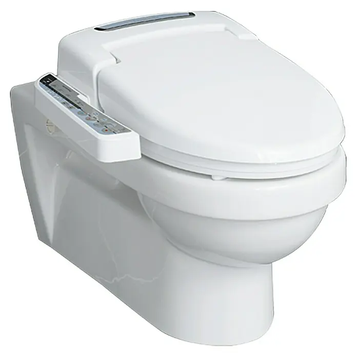 Dusch-WC-Sitz NB09D - Kunststoff, Weiß, Mit Absenkautomatik - Elegante Toilette mit Bidetfunktion und seitlicher Steuerung für höchsten Komfort und Hygiene im Badezimmer.