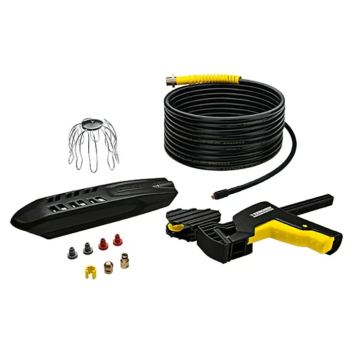 Kärcher Dachrinnenreinigungs-Set PC 20 - 20 m, Passend für: Kärcher Hochdruckreiniger K2 - K7 - Kärcher Rohreinigungsset mit Hochdruckschlauch, Düsen und Zubehör für die effektive Reinigung von Rohren und Abflüssen.