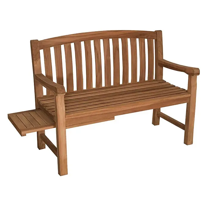Bene Living Gartenbank Lancaster - Teakholz, Natur - Braune Holzbank mit ausziehbarer Seitenablage.