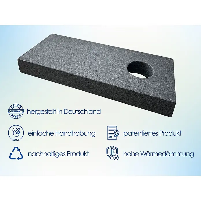 CoolFrech Fensterabdichtung Neopor für mobile Klimaanlagen und Ablufttrockner - 118 x 31 x 10 cm, Silbergrau - Dunkelgraue, texturierte rechteckige Isolierplatte mit kreisförmigem Loch, für hohe Wärmedämmung und einfache Handhabung.