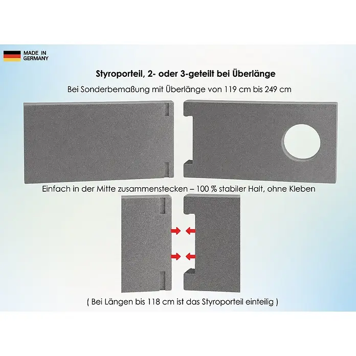 CoolFrech Fensterabdichtung Neopor für mobile Klimaanlagen und Ablufttrockner - 118 x 31 x 10 cm, Silbergrau - Graues, modulares Styroporteil mit Steckverbindungen für stabile Überlängenmontage ohne Kleben.