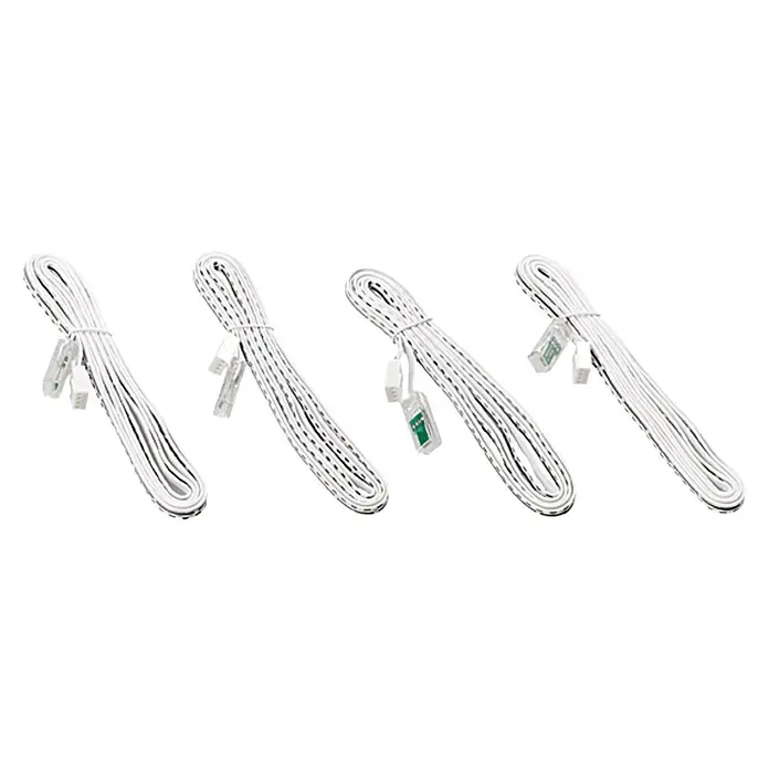 Tween Light Lichtleiste 4er Set - Länge: 160 cm, Lichtfarbe: Mehrfarbig, 0,15 W, Anzahl Leuchtmittel: 60 Stk. - Vier weiße LED-Streifen-Verlängerungskabel, aufgerollt und mit Anschlüssen für LED-Beleuchtung, ideal für individuelle Lichtinstallationen.