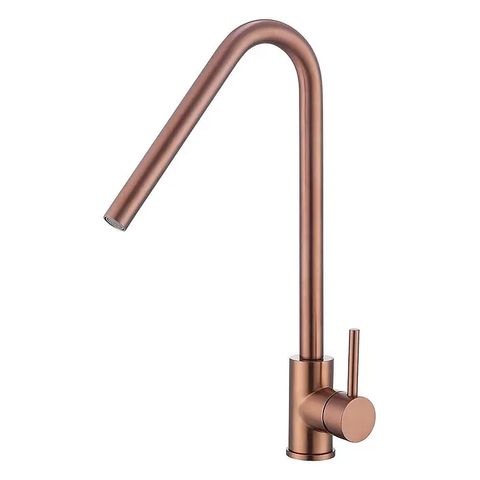 Poalgi Spültischarmatur Talent - Roségold, Seidenmatt - Rosegoldene Küchenarmatur mit hohem, gebogenem Auslauf und Einhebelgriff.