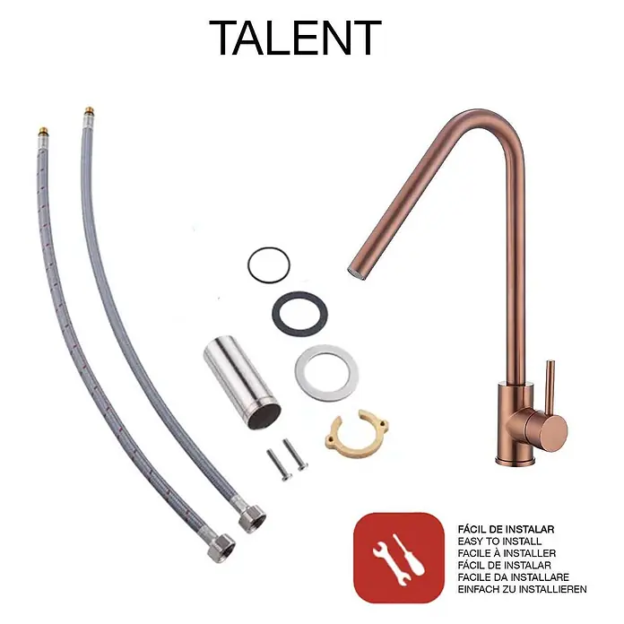 Poalgi Spültischarmatur Talent - Roségold, Seidenmatt - Roségoldener Küchenarmatur mit Schläuchen und Montagezubehör.
