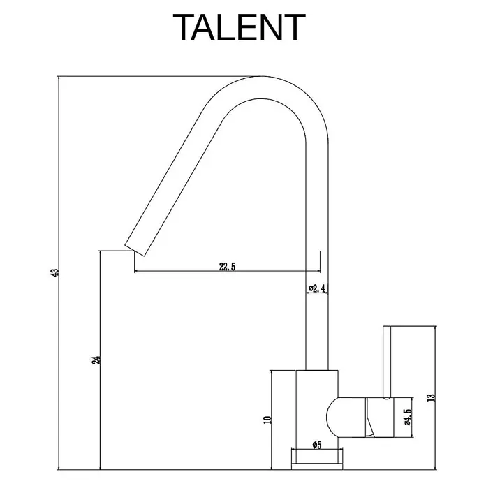 Poalgi Spültischarmatur Talent - Mattschwarz, Matt - Technische Zeichnung eines U-förmigen Küchenmischhahns mit Maßen.