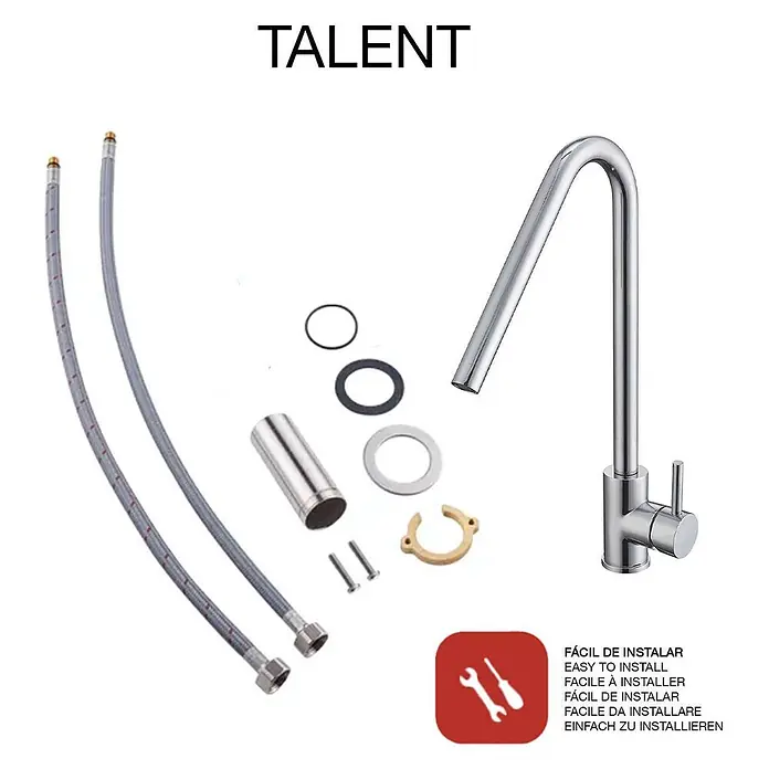 Poalgi Spültischarmatur Talent - Verchromt, Glänzend - Chrom Küchenarmatur mit flexiblen Schläuchen und Montageteilen zur einfachen Installation.