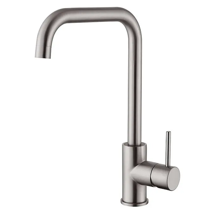 Poalgi Spültischarmatur Comfort - Nickel, Seidenmatt - Gebürstete Edelstahl-Einhebel-Küchenarmatur mit hohem U-förmigem Auslauf.