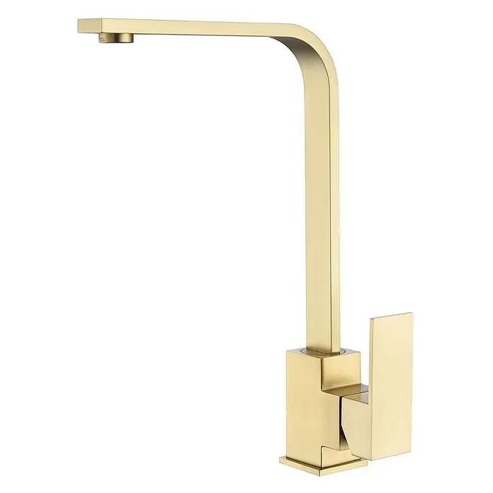 Poalgi Spültischarmatur Cross - Goldfarben, Seidenmatt - Moderner, mattgoldener, quadratischer Wasserhahn mit Einhebelmischer.