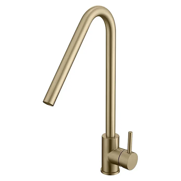 Poalgi Spültischarmatur Talent - Goldfarben, Seidenmatt - Moderner Küchenarmatur in gebürstetem Gold mit hohem Schwenkauslauf und Einhebelmischer.