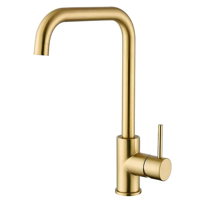 Poalgi Spültischarmatur Comfort - Goldfarben, Seidenmatt - Gebürstete goldene moderne Küchenarmatur mit U-förmigem Auslauf und Einhebelgriff.