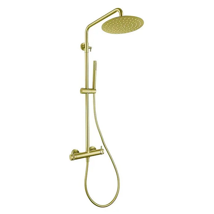 Poalgi Duschsystem Diamond - Anzahl Strahlarten: 1 Stk., Gold - Duschsystem in gebürstetem Gold mit Regenduschkopf, Handbrause und Thermostatmischer.