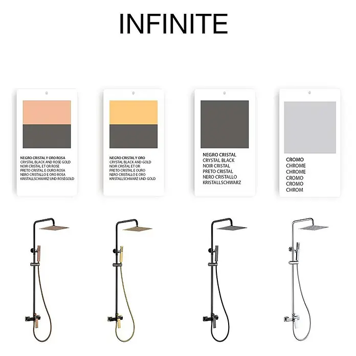 Poalgi Duschsystem Infinite - Anzahl Strahlarten: 1 Stk., Kristallschwarz und Rosa - Duschsysteme in Schwarz, Chrom, Schwarz/Roségold und Schwarz/Gold Ausführungen.