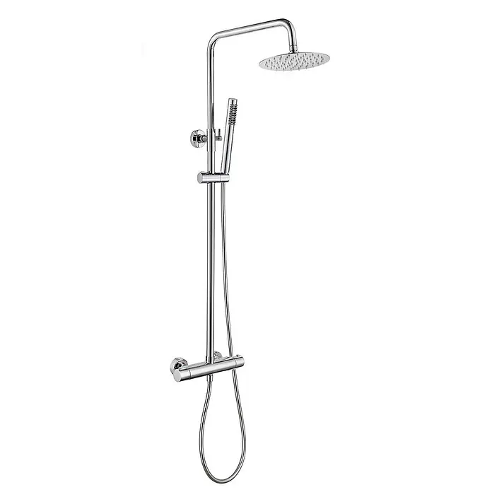 Poalgi Duschsystem Supreme - Anzahl Strahlarten: 1 Stk., Verchromt - Chrom-Thermostat-Duschsäule mit Regenduschkopf und Handbrause.