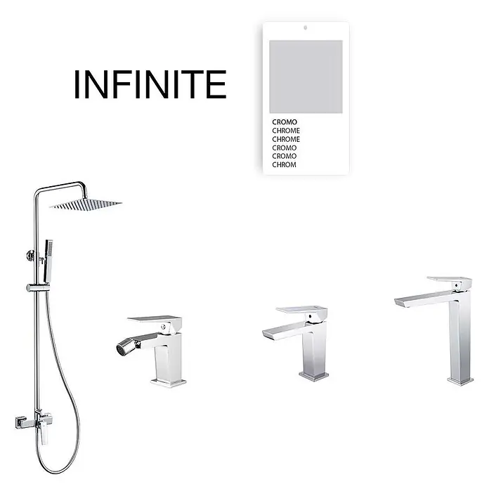 Poalgi Waschtischarmatur Infinite - Chrom, Glänzend - Moderne Chrom-Badezimmerarmaturen: Duschsystem, Bidet- und Waschtischarmaturen.
