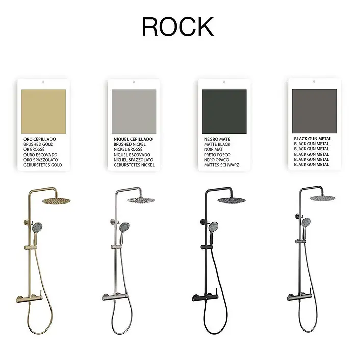 Poalgi Duschsystem Rock - Anzahl Strahlarten: 3 Stk., Mattschwarz - ROCK Duschsysteme: vier Ausführungen – gebürstetes Gold, gebürstetes Nickel, Mattschwarz und Black Gun Metal.