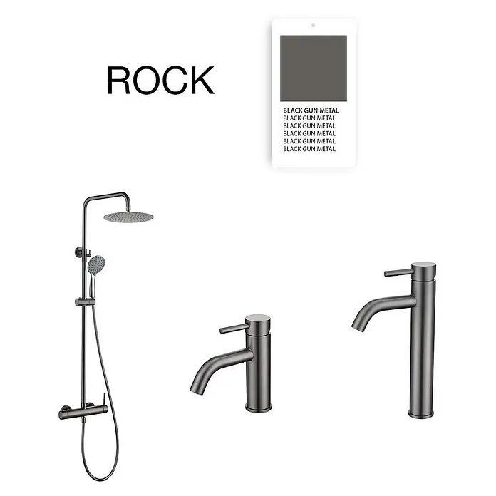 Poalgi Waschtischarmatur Rock - Black Gun Metal, Seidenmatt - ROCK Serie: Brausesystem und zwei passende Armaturen in Schwarzgunmetal.